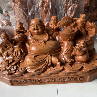 Tượng phật di lặc ngũ phúc bằng gỗ hương đá kt 60×30×30cm