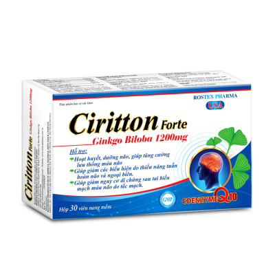 Hoạt huyết dưỡng não Ciritton Forte Ginkgo Biloba 1200mg giúp tăng cường lưu thông máu, tuần hoàn, giảm tai biến Hộp 30 viên