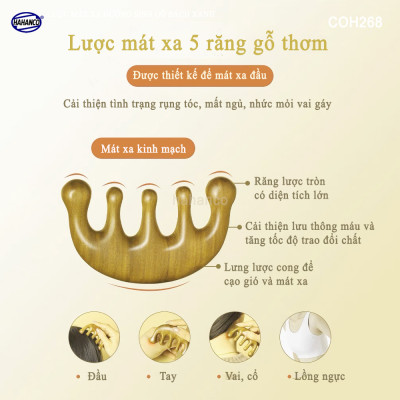 Lược Gỗ Thơm Mát Xa Da Đầu Răng Thưa Thư Giãn Giải Tỏa Áp Lực Độc Đáo - COH268