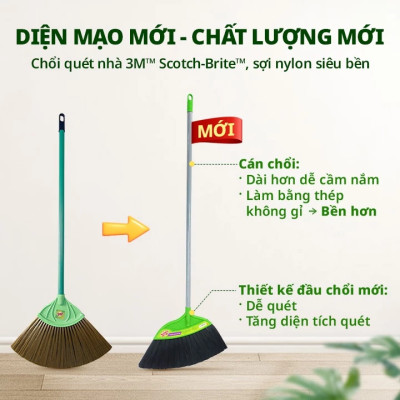 Chổi quét nhà 3M Scotch-Brite, sợi nylon siêu bền, không rơi bụi, không cong vênh, 28x105x5cm, Dùng quét dọn nhà cửa