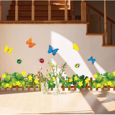 Decal dán chân tường Hoa dừa cạn vàng AmyShop DCT027 - 2 bộ ( 25 x 370 cm )