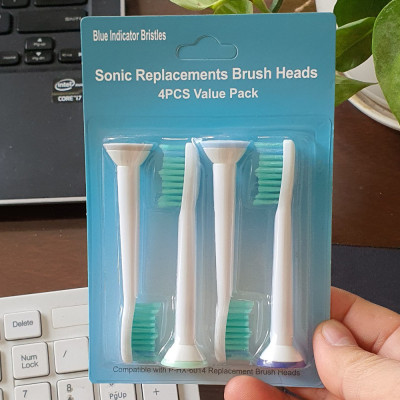 Cho máy Philips Sonicare, Bộ 4 đầu bàn chải đánh răng điện HX-6014, dòng máy HX3, HX6, HX7, HX8, HX9, R, FlexCare +, FlexCare, HealthyWhite, HydroClean, EasyClean, DiamondClean-Phá tan mảng bám, cho răng sáng bóng