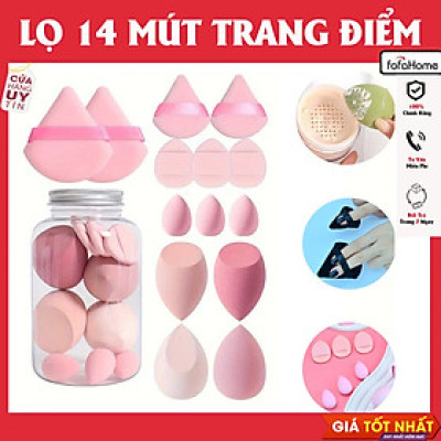 Lọ 14 Mút Trang Điểm Kem Nền, Má Hồng, ... - Hộp 14 Mút Trang Điểm Chuyên Nghiệp