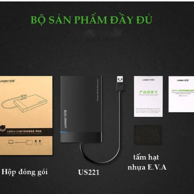 Ugreen UG30848US221TK 30CM dây tích hợp màu Đen Hộp đựng ổ cứng 2.5inch chuẩn SATA - HÀNG CHÍNH HÃNG