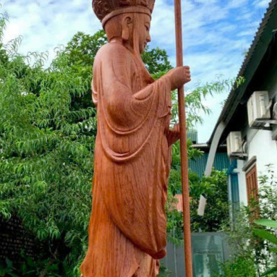 Tượng phật địa tạng vương bồ tát bằng gỗ hương đá kt cao 60×23×21cm 