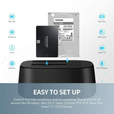 Ugreen UG50857CM198TK USB 3.0 đế gắn 2 ổ cứng max 16tb có 2 khay ra SATA EU - HÀNG CHÍNH HÃNG