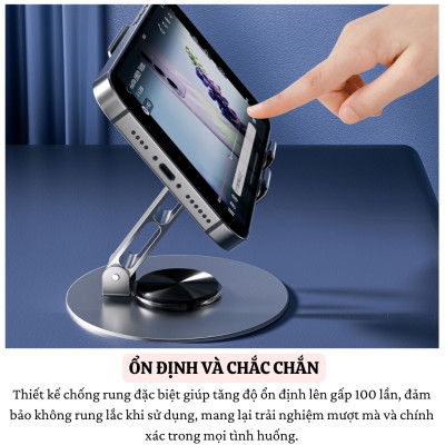 Giá đỡ điện thoại hợp kim Xoay 360° HOTCASE ALU Điều Chỉnh Độ Cao và Góc Xoay Tùy Ý cho iPhone 16 15 14 13 12 11 A55 A35 Huawei Oppo Xiaomi - Hàng nhập khẩu