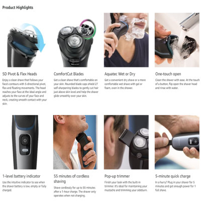 Máy cạo râu khô và ướt Philips AquaTouch S3122/51 - Hệ thống lưỡi cạo ComfortCut - Hàng Nhập Khẩu