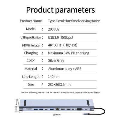 Bộ HUB TEEMO PC Chia 12 Cổng USB Type C To HDMI PD Xuất 3 Màn Hình Dùng Cho Laptop Macbook IPad Điện Thoại TW12E Hàng Chính Hãng