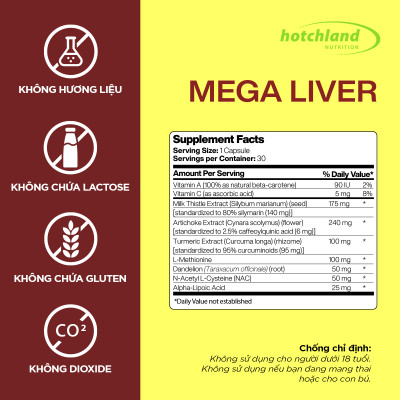 Viên uống hỗ trợ giải độc, hạ men gan, gan nhiễm mỡ, giải độc gan hiệu quả Hotchland Mega Liver TPBVSK-Hàng chính hãng [Hộp 30 viên]-HL0122