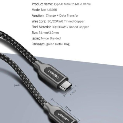 Ugreen UG50224US265TK 1M Dây USB Type-C sang USB 2.0 sạc và truyền dữ liệu - HÀNG CHÍNH HÃNG