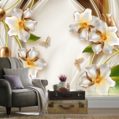 Tranh dán tường 3d, Tranh hoa 3D, tranh lụa 3D dán tường,tranh dán tường phòng khách 3D PVP-42845A, TRANH HOA 3D DÁN TƯỜNG CAO CẤP