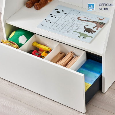 Kệ Gỗ Cho Bé BERGIG Có Ngăn Kéo Và 2 Tầng Để Sách, Đồ Chơi Màu Trắng SIB Decor TCB06