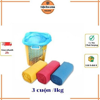 TÚI ĐỰNG RÁC MÀU 1KG 3 CUỘN TỰ HỦY