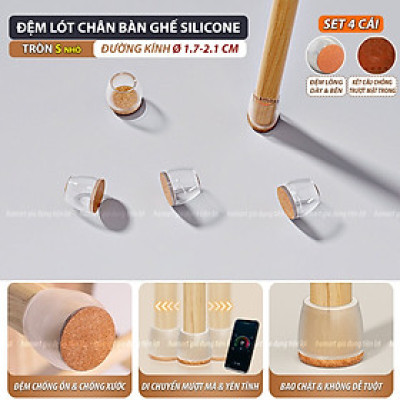 SET 4 Đệm Lót Chân Bàn Ghế Vuông Tròn Chống Ồn Hamart Bọc Chân Ghế Gỗ Silicone Chống Xước Sàn Nhà