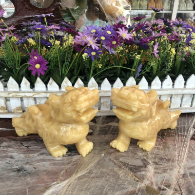 Cặp Tỳ Hưu phong thủy đá ngọc hoàng long - Dài 17 cm