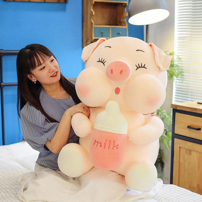Gấu Bông Heo Ôm Bình Sữa, Thú Nhồi Bông Heo Hàng Nhập Khẩu Cao Cấp