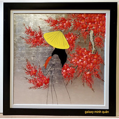 TRANH SƠN MÀI " THIẾU NỮ ÁO DÀI "