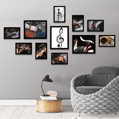 Bộ Khung Ảnh Treo Tường Trang Trí Lớp Học Âm Nhạc, Piano, Organ, Guitar Tặng Kèm bộ ảnh như hình mẫu, đinh treo tranh và sơ đồ treo PGC279
