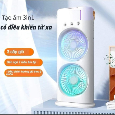 Quạt Phun Sương, Quạt Hơi Nước 2 Tầng , Quạt Tích Điện, Có Đèn Led, Quạt Để Bàn Mini Làm Mát Và Tạo Ẩm Không Khí - Hàng Nhập Khẩu
