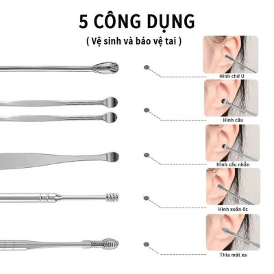 Bộ lấy ráy tai đa năng 6 món Cao cấp bằng thép không rỉ