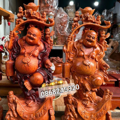 Tượng phật di lặc ngũ phúc bằng hương đá kt cao 60×24×14cm 