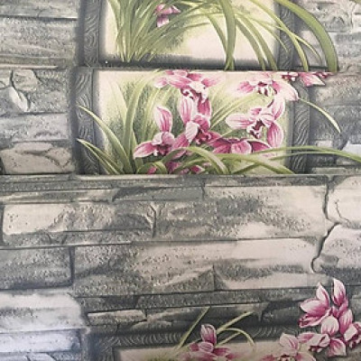 5m giấy decal hoa lan trên nền gạch xám DTL56(60x500cm)