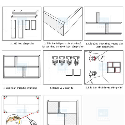 Kệ Gỗ Treo Tường 2 Tầng 2 Cánh Tủ Màu Trắng và Sồi SIB DECOR KT413