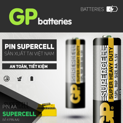 Pin đũa GP Supercell AAA 1.5V (2 viên),Pin AAA GP,Pin chuột máy tính,Pin điều hoà,Pin điều khiển quạt,Pin điều khiển tivi,Pin sử dụng cho các thiết bị nhỏ,Pin đồng hồ treo tường,Pin đồ chơi điện tử trẻ em