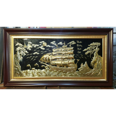 THUẬN BUỒM XUÔI GIÓ , Tranh đồng vàng liền tấm mạ Vàng 24k -A114