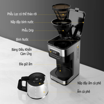 Máy pha cà phê tự động cao cấp Shardor CM1429TA-GS 1500ml - Hàng Nhập Khẩu