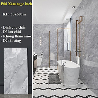 Bộ 20 Tấm Xốp Dán Tường 3D PVC Đá Xám Bóng 60x30cm Keo Sẵn Dày 2,5mm Cao Cấp, Sang Trọng
