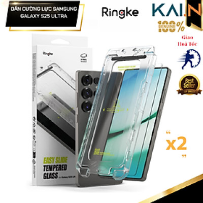 Combo 2 Miếng Dán cường lực kèm khung dán Trong Suốt/ Chống Nhìn Trộm cho Samsung Galaxy S25 Ultra RINGKE Easy Slide Tempered Glass_ Hàng Chính Hãng