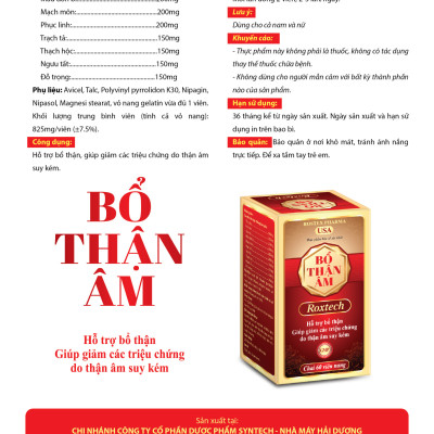 Bổ Thận Âm Roxtech - Chai 60 viên - Dùng cho cả nam & nữ