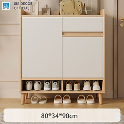 Tủ Giày Gỗ Nhiều Ngăn Đa Năng Thương Hiệu SIB Decor Màu Trắng Phối Vân Gỗ TG19