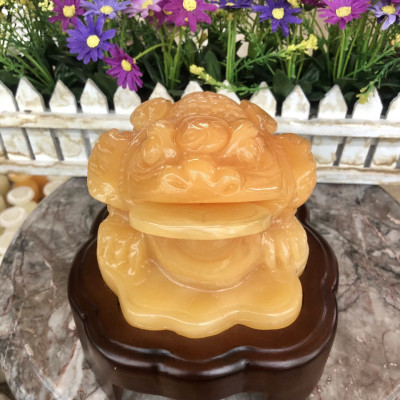 Tượng Cóc Ba Chân, Cóc Ngậm Tiền, Thiềm Thừ phong thủy chiêu tài lộc đá ngọc hoàng long - Dài 22 cm