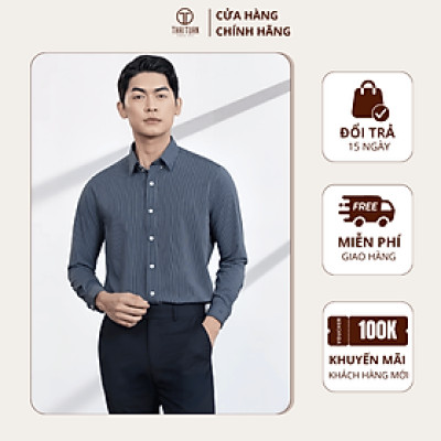 Áo sơ mi xanh đen sọc trắng tay dài | Lịch lãm,  nam tính - Thời trang Công Sở/Dạo phố