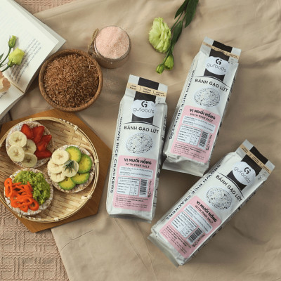 Bánh gạo lứt GUfoods vị Muối hồng - Không chiên dầu, Không đường, Lành mạnh, Phù hợp Eat clean, Ăn vặt healthy, Thực dưỡng, Tập gym, Thuần chay