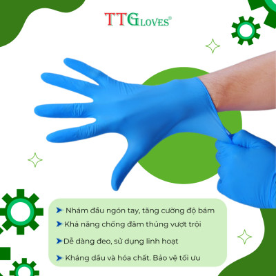 Găng Tay Cao Su Y Tế Size XL Không Bột Nitrile TTGLOVES Màu Xanh (100 Chiếc) 