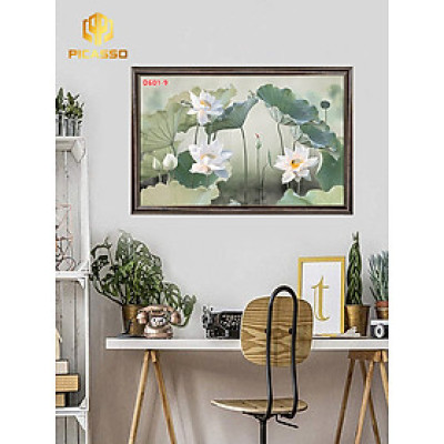 Tranh kính cường lực Hoa sen D601 09 (được chọn mẫu)