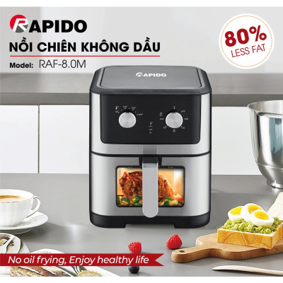 Nồi chiên không dầu Rapido RAF 8.0M dung tích 8L chiên gà vịt nguyên con, chống dính an toàn - Hàng chính hãng