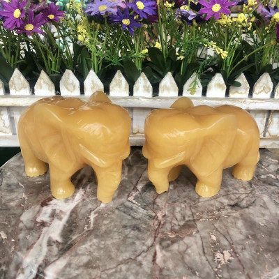 Cặp voi phong thủy đá ngọc hoàng long - Dài 12 cm