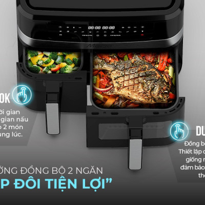 [New] Nồi chiên không dầu 2 ngăn 10L Sunhouse Mama SHD4098 - Chế độ riêng - Tiết kiệm thời gian - Công nghệ Rapid Air - Hàng chính hãng