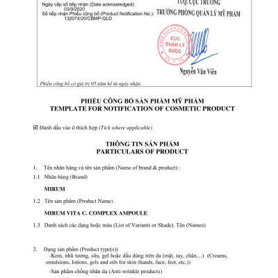 Tinh chất VITAMIN C sáng da, xóa nám và tàn nhang Ampoule Vitamin C Mirum 50ml