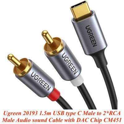 Ugreen UG20193CM451TK 1.5M Màu Đen Cáp chuyển USB type-C sang 2 RCA Chip DAC hổ trợ iPad Pro 2021 Air 4 Mini 6 Samsung S22 S21 Ultra S20 Tab S8 - HÀNG CHÍNH HÃNG