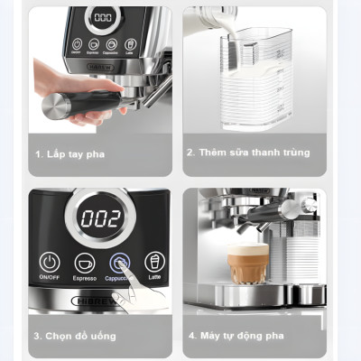 Máy pha cà phê Espresso bán tự động Espresso, Latte, Cappuccino thương hiệu Mỹ cao cấp HiBREW H13A - Hàng Nhập Khẩu