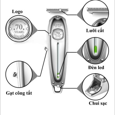 Tông đơ KEMEI KM-1949 cao cấp không dây toàn thân là hợp kim nhôm không gỉ chuyên dùng chấn viền, cạo viền, khắc tóc