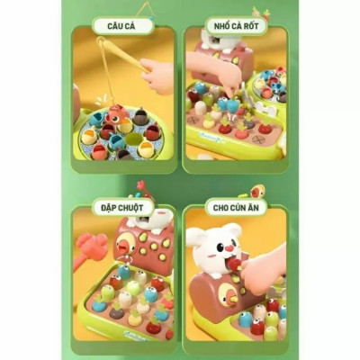 Đồ chơi nông trại Funny Happy Farm 4in1 tích hợp đồ chơi câu cá, trồng củ cải, bắt sâu, đập chuột, đồ chơi Montessori