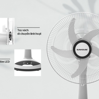 Quạt Sạc Tích Điện Sunhouse SHD7223 (24W) - Hàng Chính Hãng