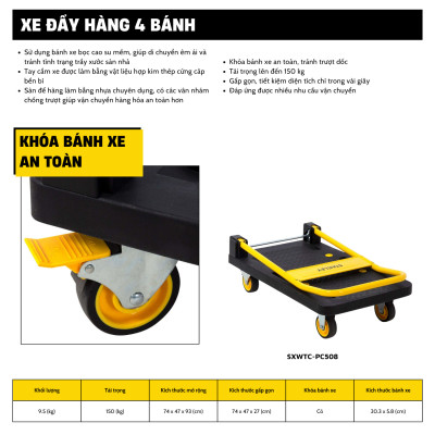 Xe Đẩy Tay 4 Bánh Cao Cấp Có Thể Gấp Gọn Stanley PC508